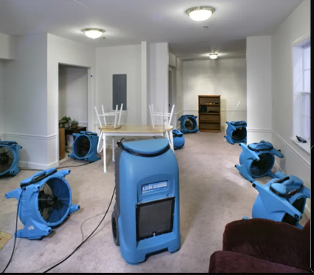 Air movers and dehumidifier setup for Water Extraction & Removal in Cloquet